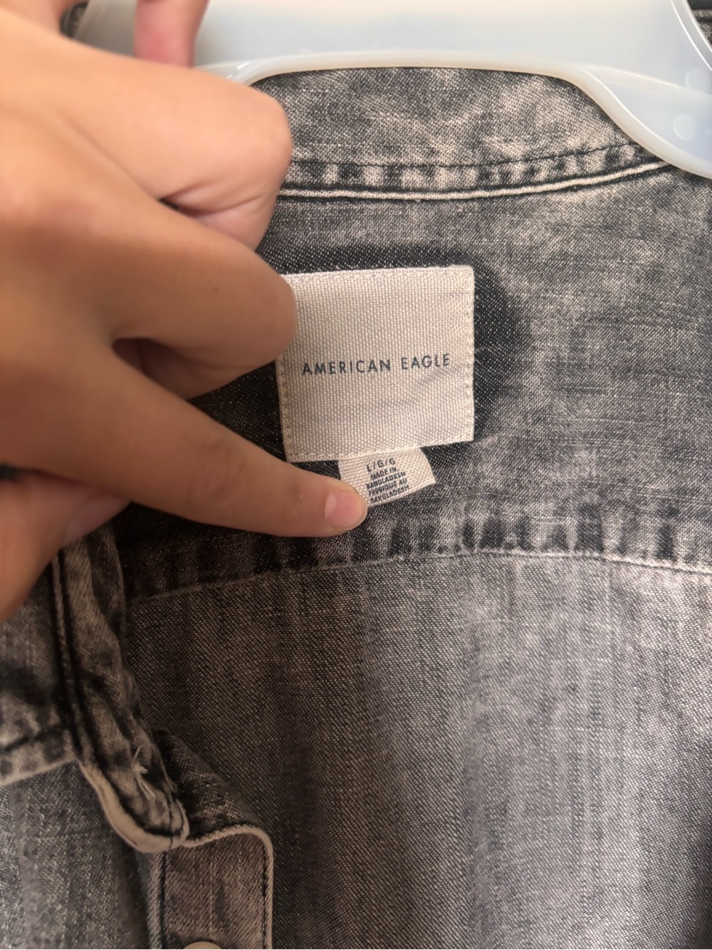 American Eagle Gray Wash Denim Button Up Shirt - Picture 3 of 3